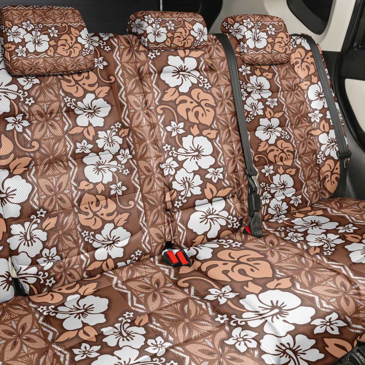 Hawaii Vintage Brown Hibiscus Tapa Pattern Back Car Seat Cover LT05 - Polynesian Pride