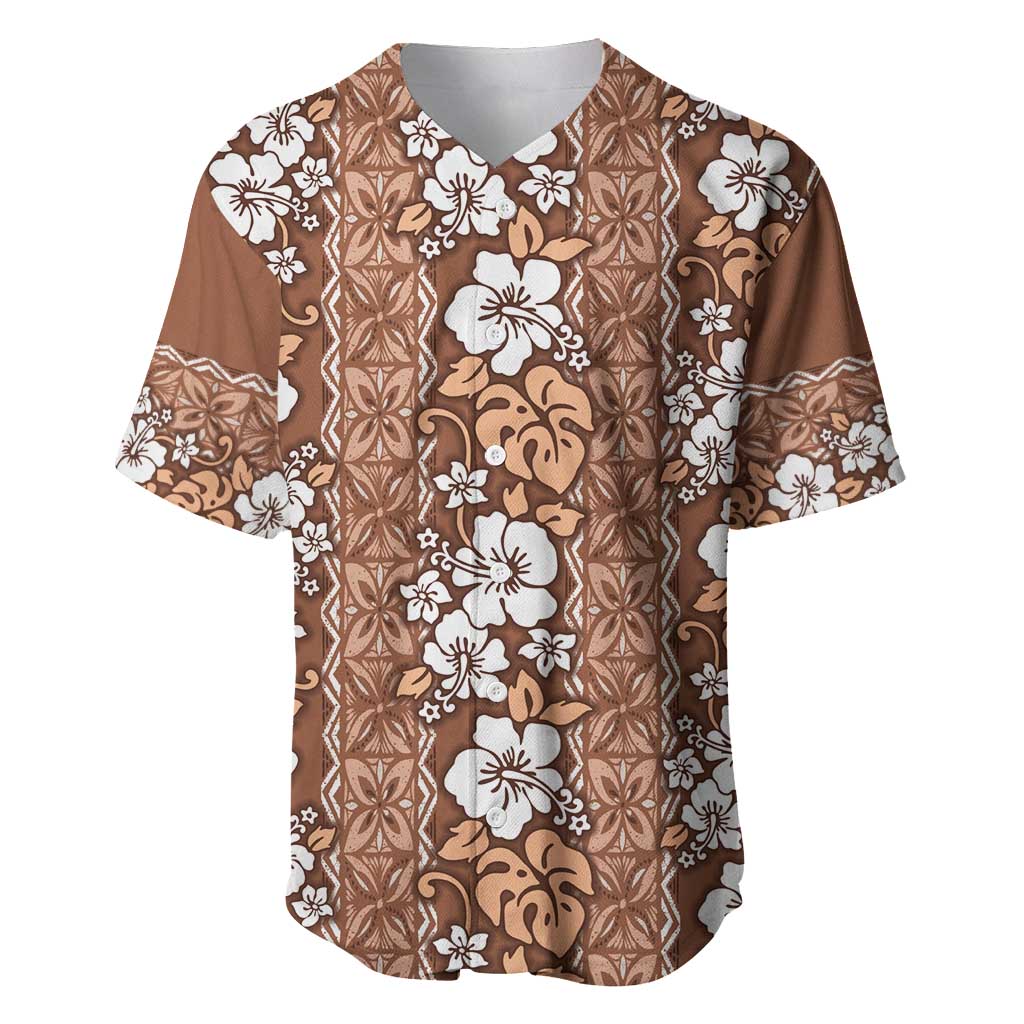 Hawaii Vintage Brown Hibiscus Tapa Pattern Baseball Jersey LT05 Brown - Polynesian Pride