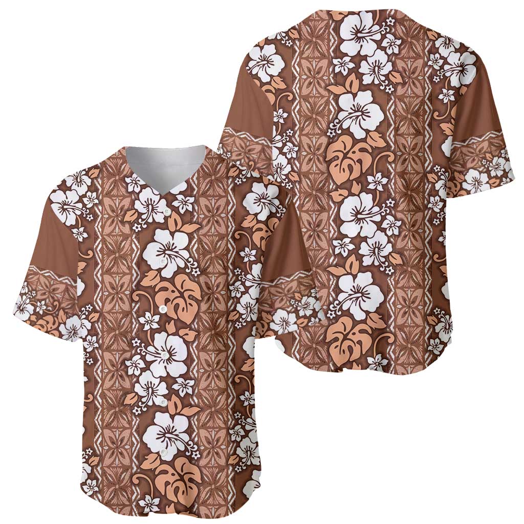 Hawaii Vintage Brown Hibiscus Tapa Pattern Baseball Jersey LT05 - Polynesian Pride