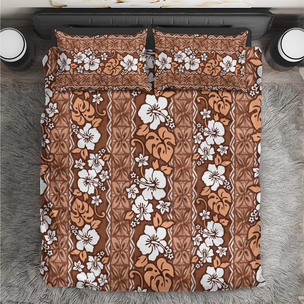 Hawaii Vintage Brown Hibiscus Tapa Pattern Bedding Set