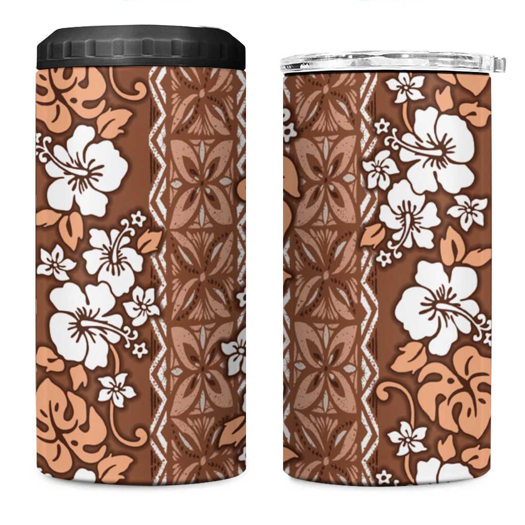 Hawaii Vintage Brown Hibiscus Tapa Pattern 4 in 1 Can Cooler Tumbler LT05 One Size: 16 oz Brown - Polynesian Pride