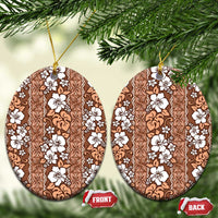 Hawaii Vintage Brown Hibiscus Tapa Pattern Ceramic Ornament LT05 Oval Brown - Polynesian Pride