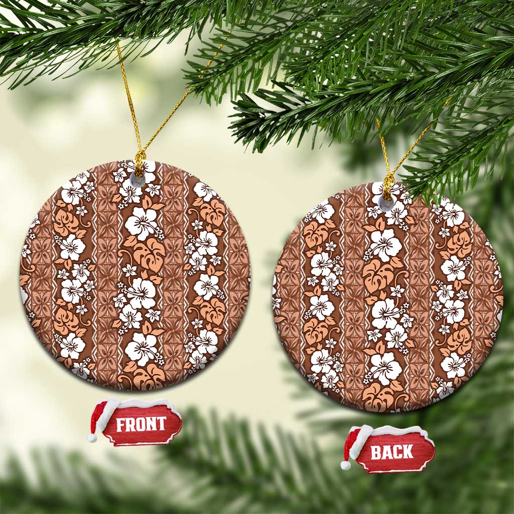 Hawaii Vintage Brown Hibiscus Tapa Pattern Ceramic Ornament LT05 Circle Brown - Polynesian Pride