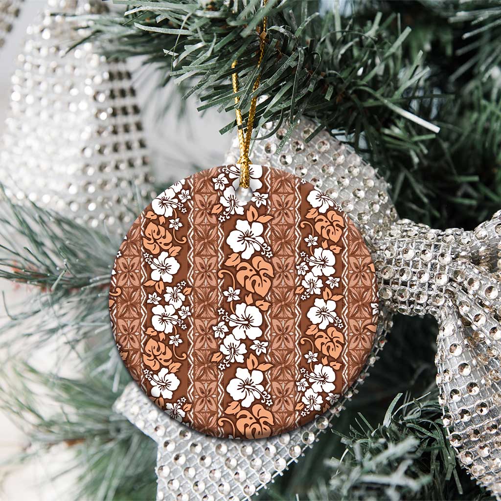 Hawaii Vintage Brown Hibiscus Tapa Pattern Ceramic Ornament LT05 - Polynesian Pride