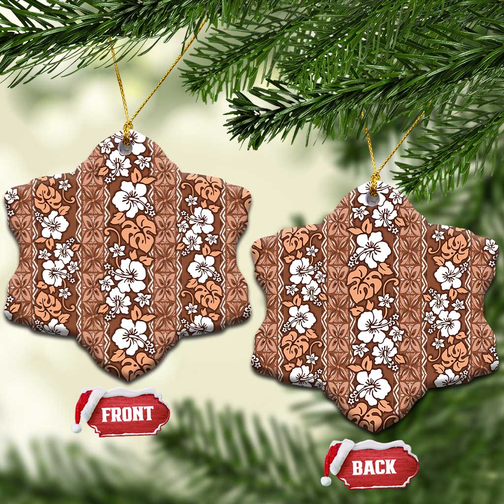 Hawaii Vintage Brown Hibiscus Tapa Pattern Ceramic Ornament LT05 Snow Flake Brown - Polynesian Pride