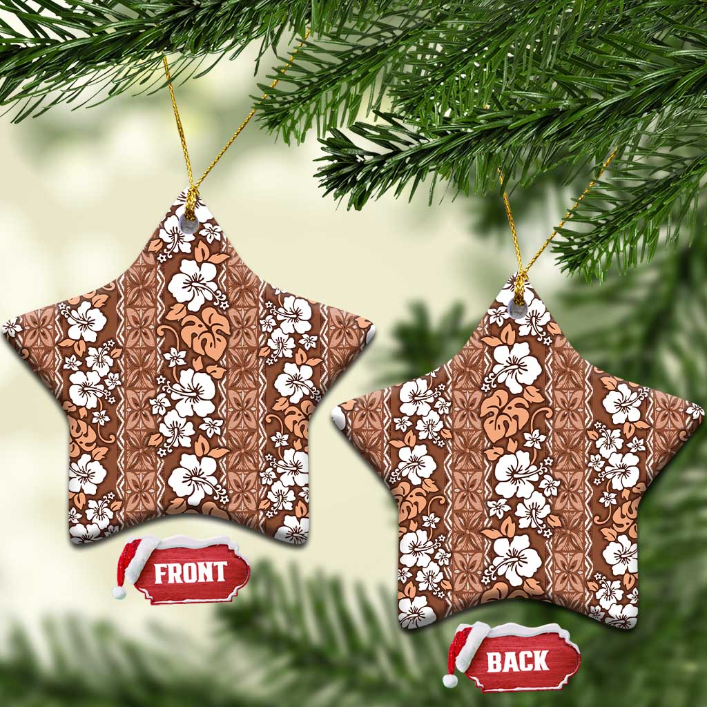 Hawaii Vintage Brown Hibiscus Tapa Pattern Ceramic Ornament LT05 Star Brown - Polynesian Pride
