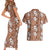 Hawaii Vintage Brown Hibiscus Tapa Pattern Couples Matching Short Sleeve Bodycon Dress and Hawaiian Shirt