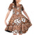 Hawaii Vintage Brown Hibiscus Tapa Pattern Family Matching Off Shoulder Short Dress and Hawaiian Shirt