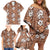 Hawaii Vintage Brown Hibiscus Tapa Pattern Family Matching Off Shoulder Short Dress and Hawaiian Shirt