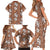 Hawaii Vintage Brown Hibiscus Tapa Pattern Family Matching Short Sleeve Bodycon Dress and Hawaiian Shirt