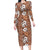 Hawaii Vintage Brown Hibiscus Tapa Pattern Long Sleeve Bodycon Dress