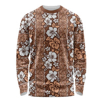 Hawaii Vintage Brown Hibiscus Tapa Pattern Long Sleeve Shirt LT05 Unisex Brown - Polynesian Pride