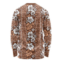 Hawaii Vintage Brown Hibiscus Tapa Pattern Long Sleeve Shirt LT05 - Polynesian Pride