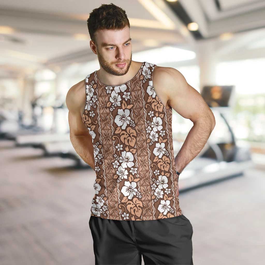Hawaii Vintage Brown Hibiscus Tapa Pattern Men Tank Top LT05 Brown - Polynesian Pride