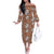 Hawaii Vintage Brown Hibiscus Tapa Pattern Off The Shoulder Long Sleeve Dress