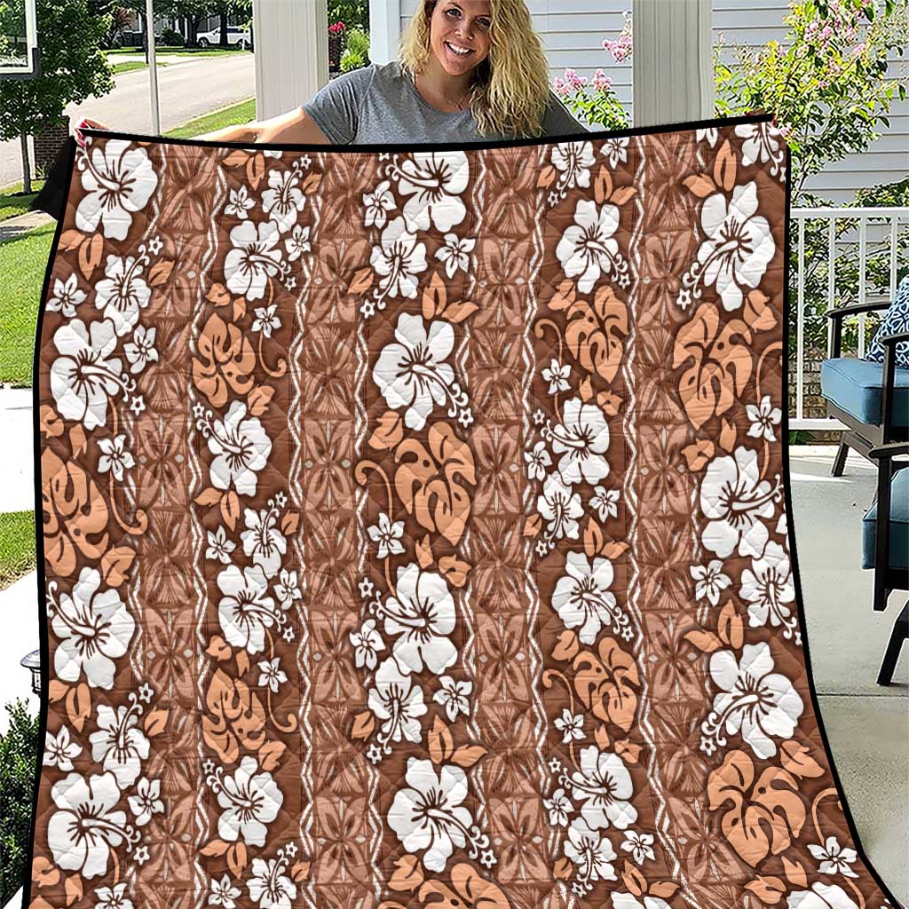 Hawaii Vintage Brown Hibiscus Tapa Pattern Quilt LT05 Brown - Polynesian Pride