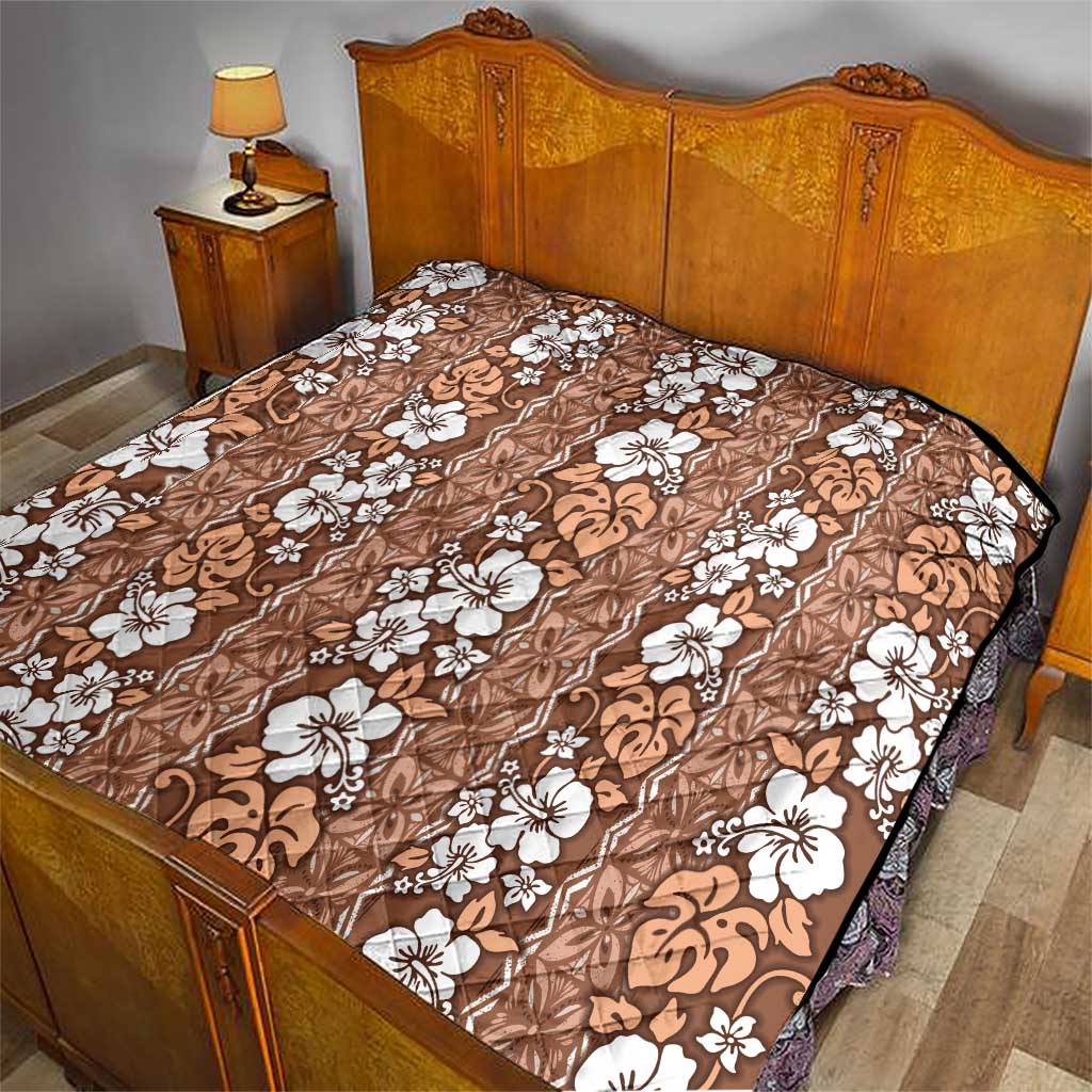 Hawaii Vintage Brown Hibiscus Tapa Pattern Quilt LT05 - Polynesian Pride