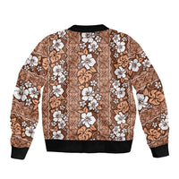 Hawaii Vintage Brown Hibiscus Tapa Pattern Sleeve Zip Bomber Jacket LT05 - Polynesian Pride