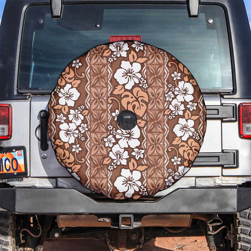 Hawaii Vintage Brown Hibiscus Tapa Pattern Spare Tire Cover LT05 Brown - Polynesian Pride