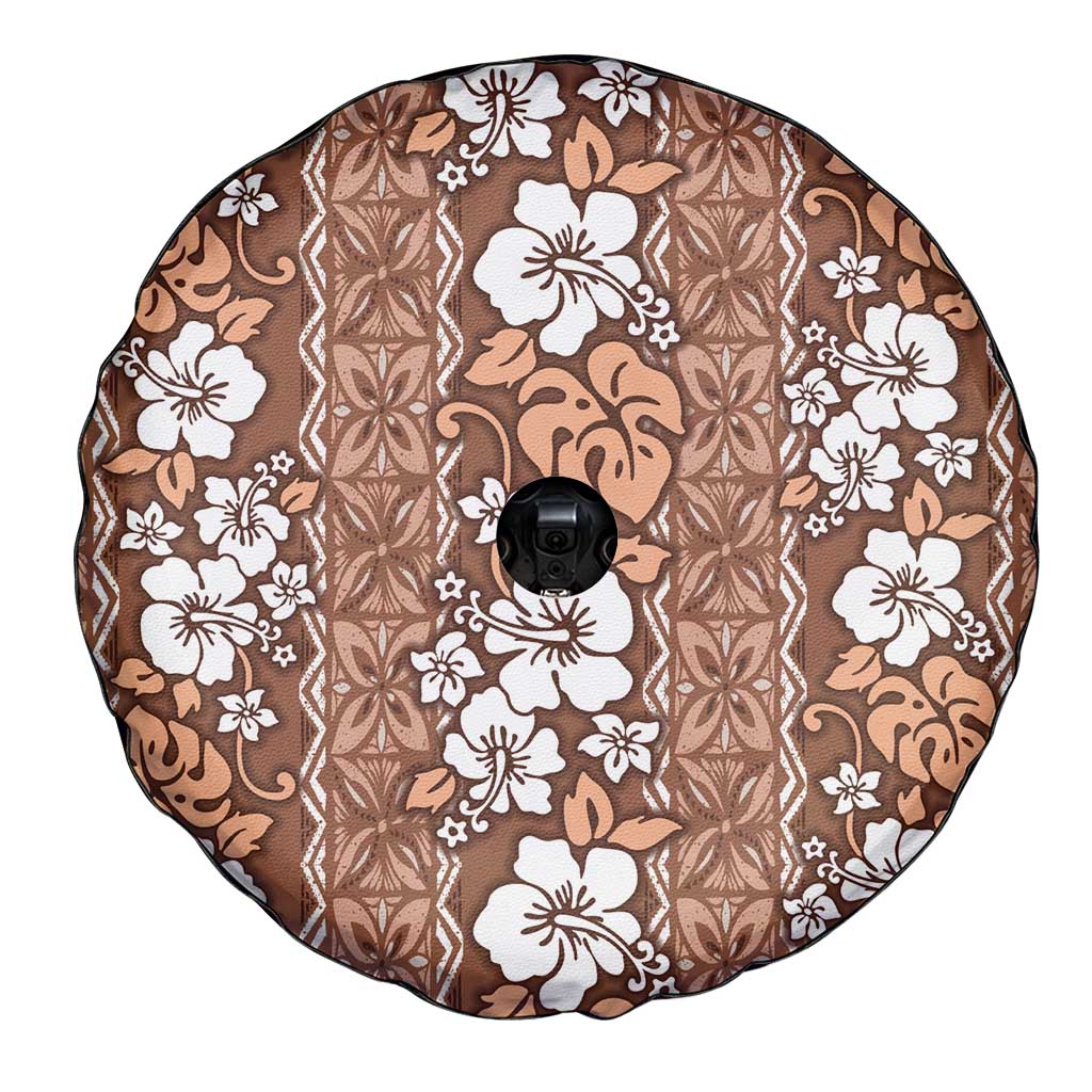 Hawaii Vintage Brown Hibiscus Tapa Pattern Spare Tire Cover LT05 - Polynesian Pride