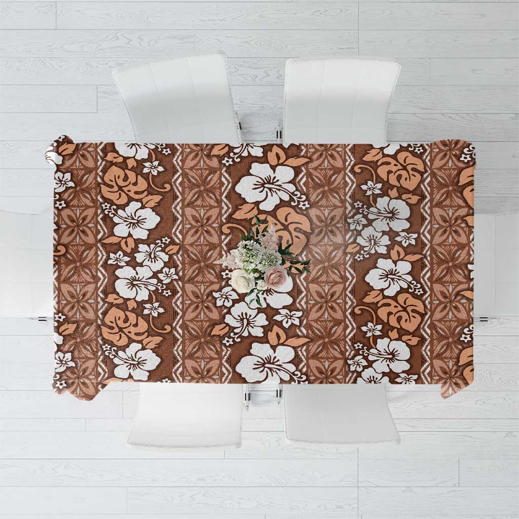 Hawaii Vintage Brown Hibiscus Tapa Pattern Tablecloth