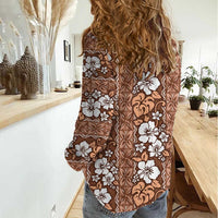 Hawaii Vintage Brown Hibiscus Tapa Pattern Women Casual Shirt LT05 - Polynesian Pride