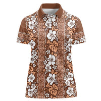 Hawaii Vintage Brown Hibiscus Tapa Pattern Women Polo Shirt LT05 Female Brown - Polynesian Pride
