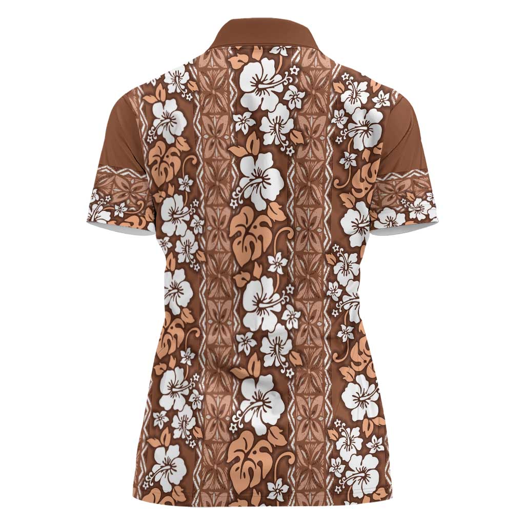 Hawaii Vintage Brown Hibiscus Tapa Pattern Women Polo Shirt LT05 - Polynesian Pride
