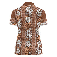 Hawaii Vintage Brown Hibiscus Tapa Pattern Women Polo Shirt LT05 - Polynesian Pride