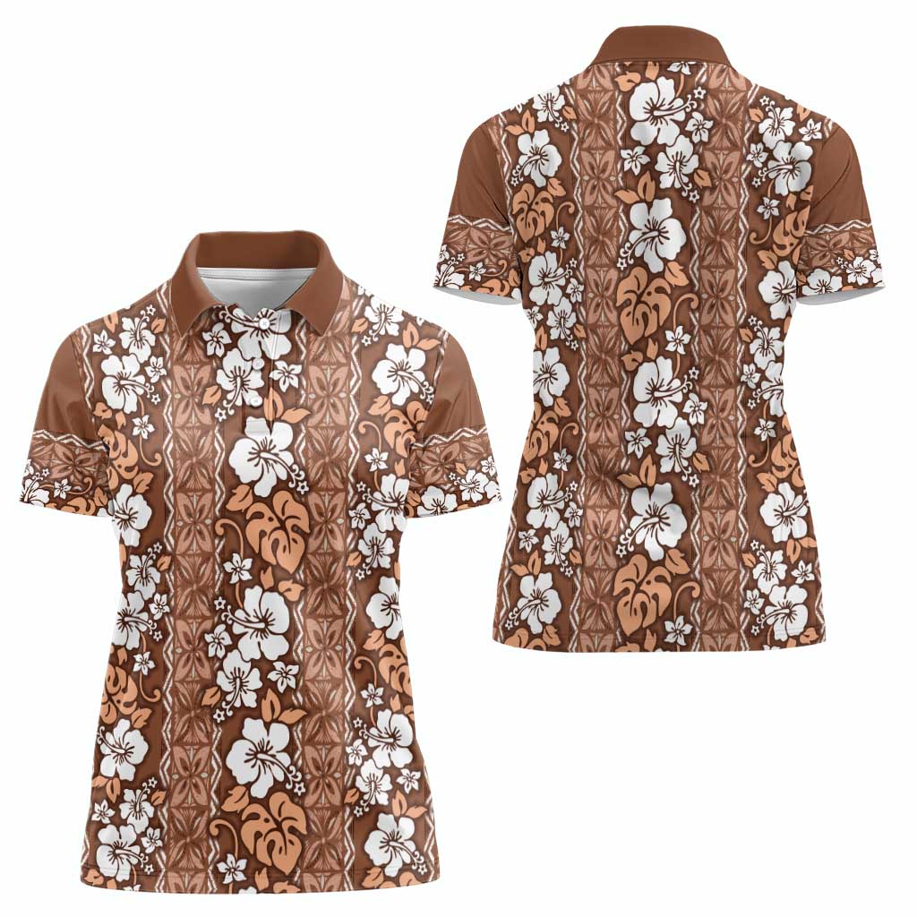 Hawaii Vintage Brown Hibiscus Tapa Pattern Women Polo Shirt LT05 - Polynesian Pride