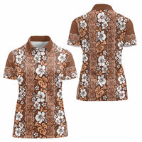 Hawaii Vintage Brown Hibiscus Tapa Pattern Women Polo Shirt LT05 - Polynesian Pride