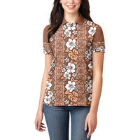 Hawaii Vintage Brown Hibiscus Tapa Pattern Women Polo Shirt LT05 - Polynesian Pride