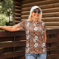 Hawaii Vintage Brown Hibiscus Tapa Pattern Women Polo Shirt LT05 - Polynesian Pride
