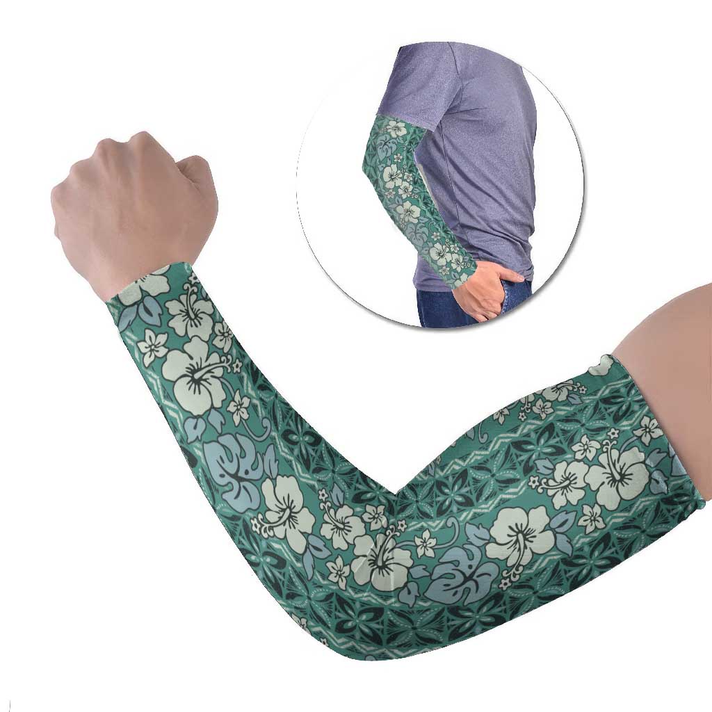 Hawaii Vintage Green Hibiscus Tapa Pattern Arm Sleeves LT05 Set of 2 Green - Polynesian Pride