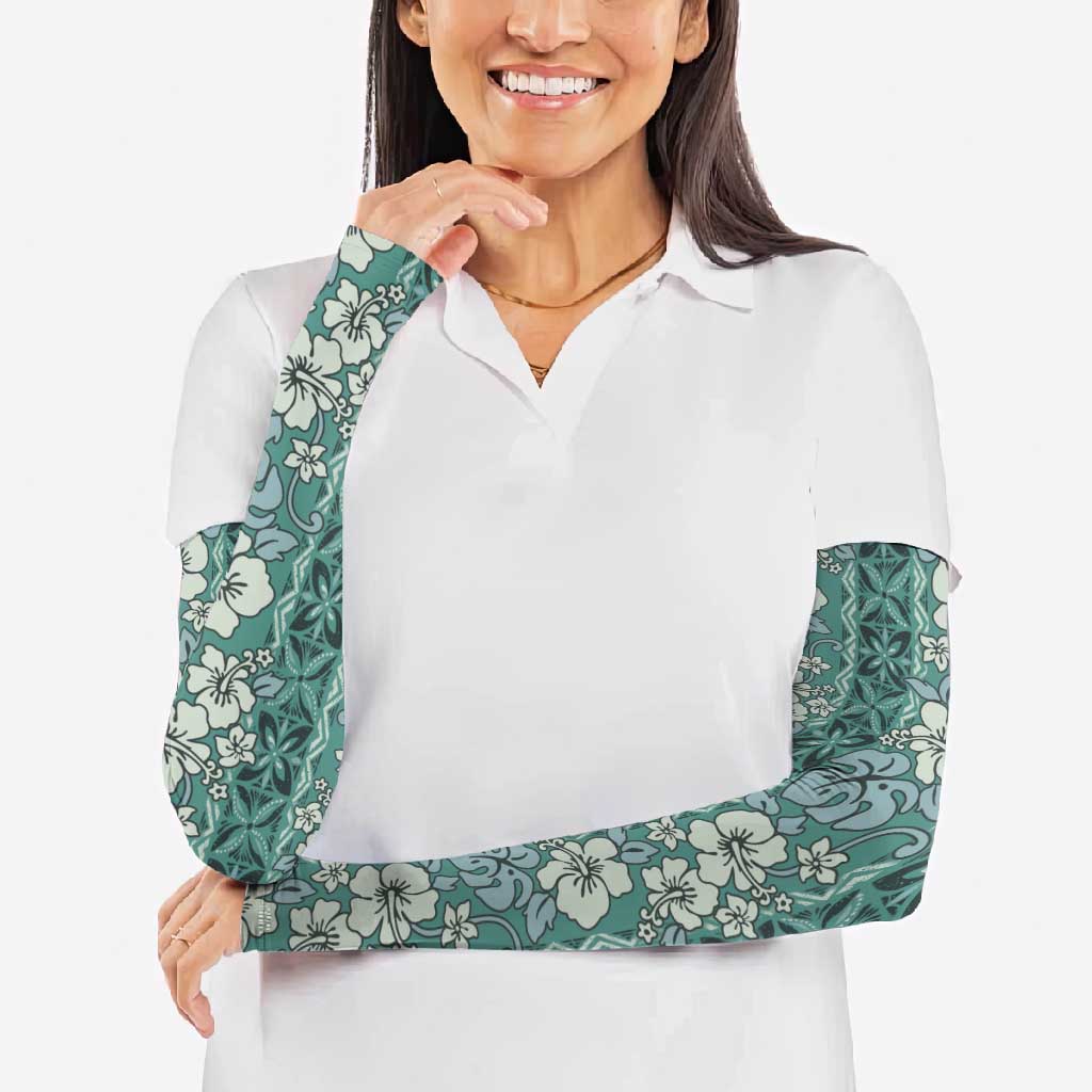 Hawaii Vintage Green Hibiscus Tapa Pattern Arm Sleeves LT05 - Polynesian Pride