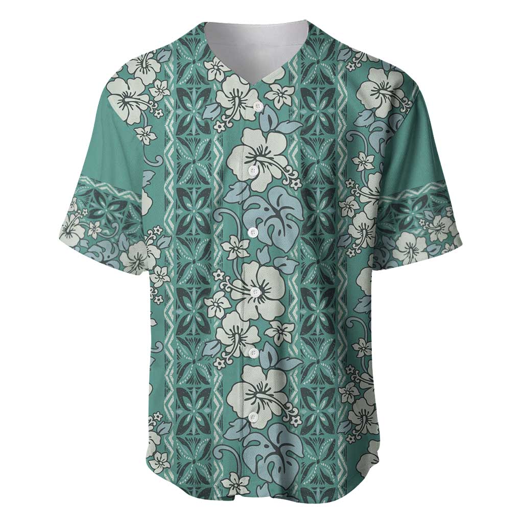 Hawaii Vintage Green Hibiscus Tapa Pattern Baseball Jersey LT05 Green - Polynesian Pride