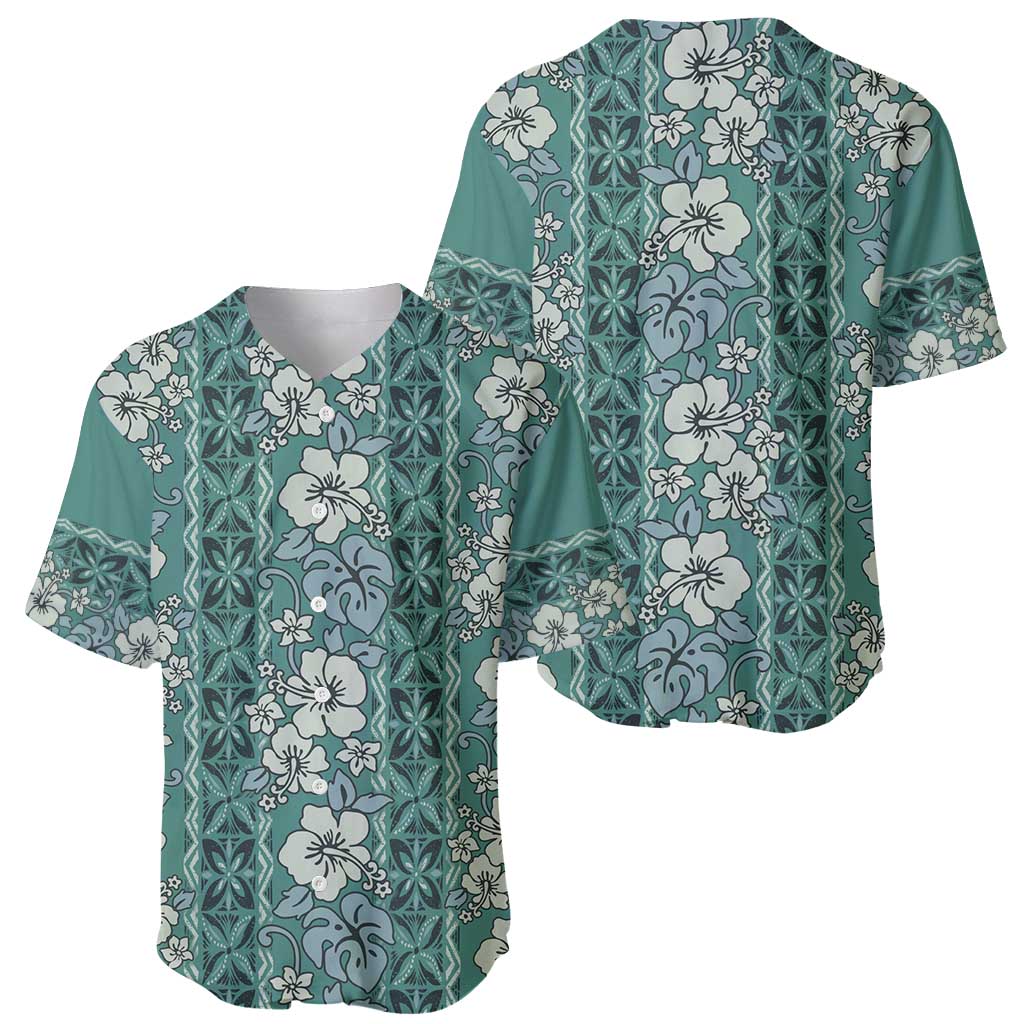 Hawaii Vintage Green Hibiscus Tapa Pattern Baseball Jersey LT05 - Polynesian Pride