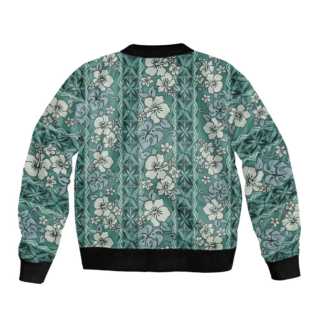 Hawaii Vintage Green Hibiscus Tapa Pattern Bomber Jacket LT05 - Polynesian Pride