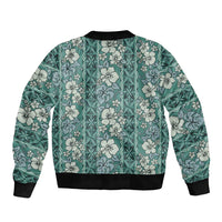 Hawaii Vintage Green Hibiscus Tapa Pattern Bomber Jacket LT05 - Polynesian Pride