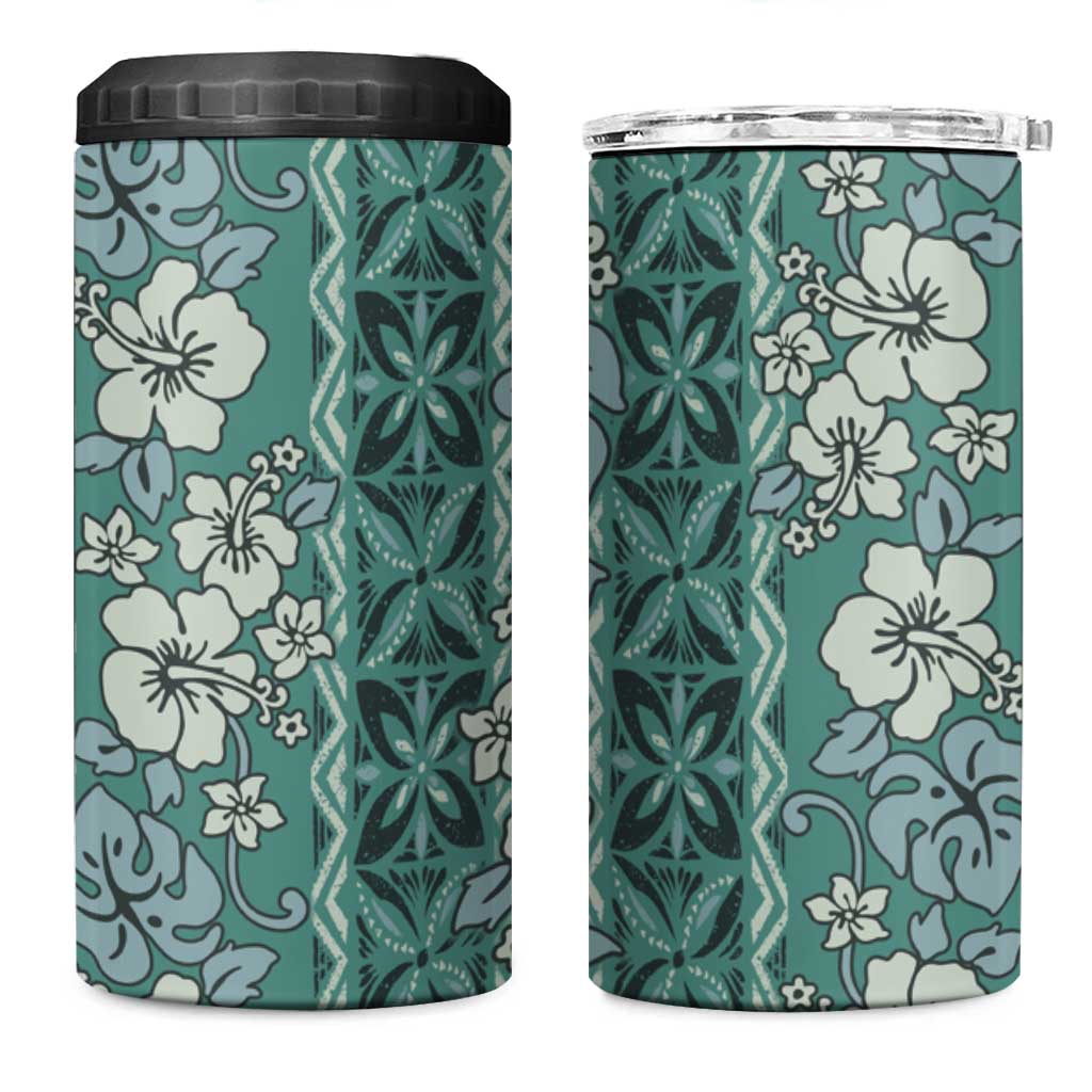 Hawaii Vintage Green Hibiscus Tapa Pattern 4 in 1 Can Cooler Tumbler LT05 One Size: 16 oz Green - Polynesian Pride