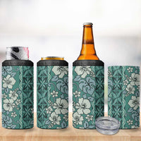 Hawaii Vintage Green Hibiscus Tapa Pattern 4 in 1 Can Cooler Tumbler LT05 - Polynesian Pride
