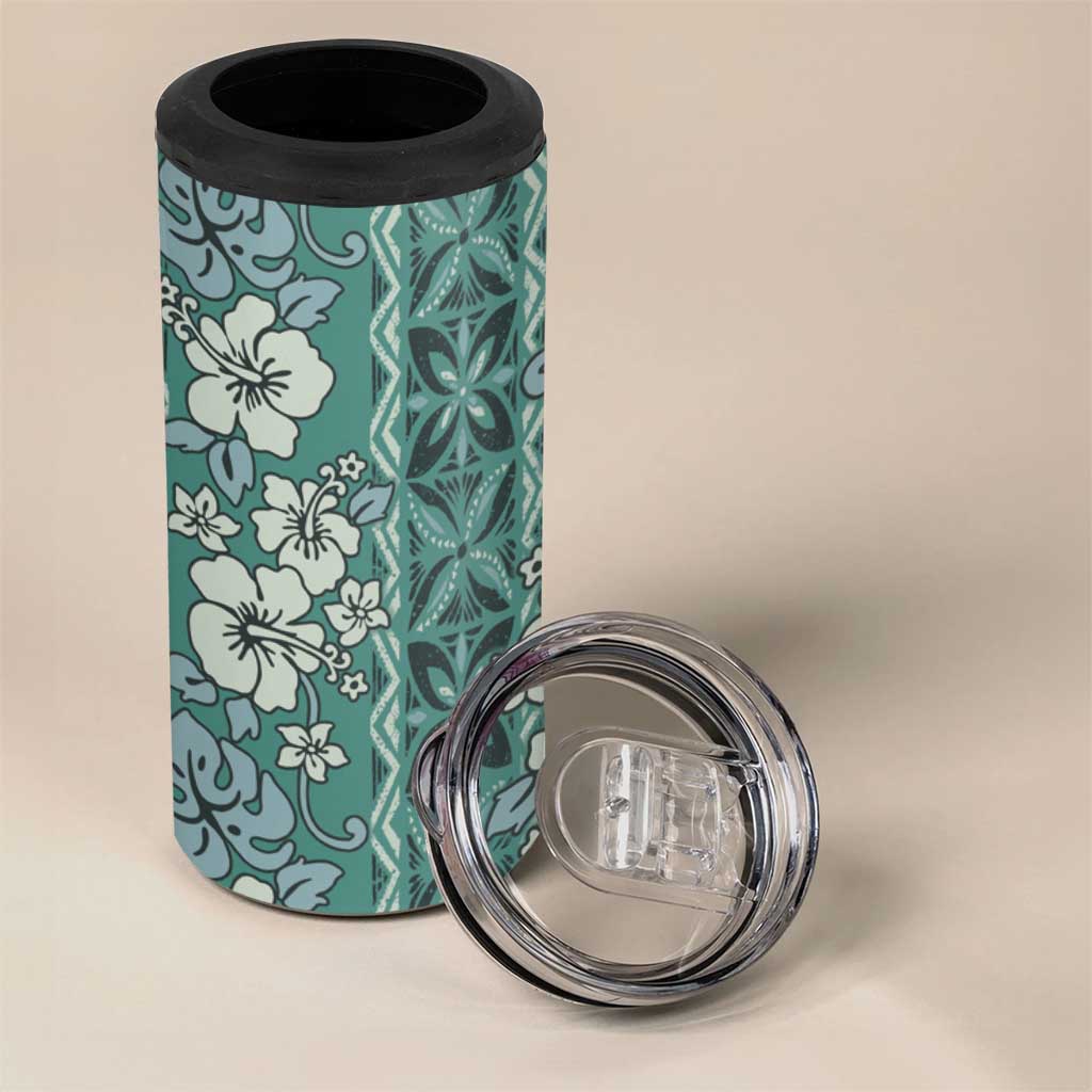Hawaii Vintage Green Hibiscus Tapa Pattern 4 in 1 Can Cooler Tumbler LT05 - Polynesian Pride
