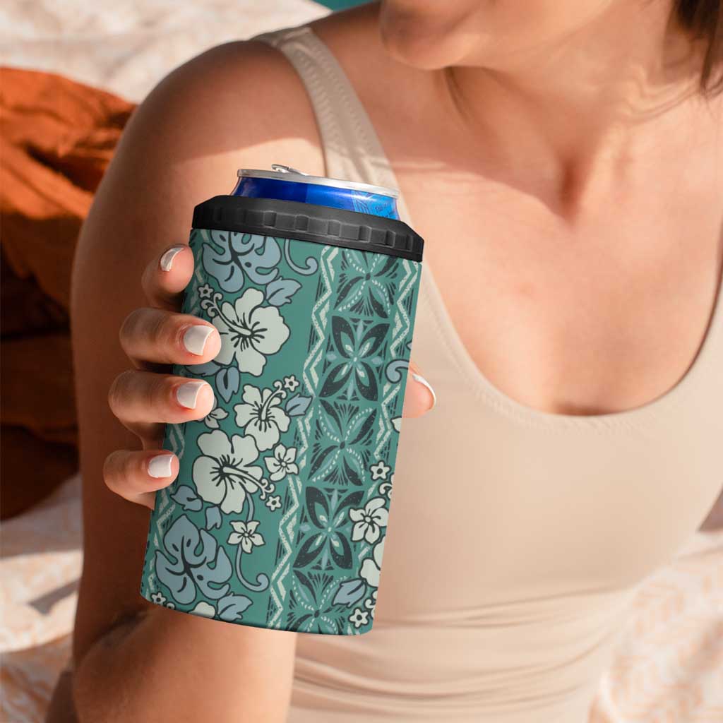 Hawaii Vintage Green Hibiscus Tapa Pattern 4 in 1 Can Cooler Tumbler LT05 - Polynesian Pride