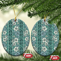 Hawaii Vintage Green Hibiscus Tapa Pattern Ceramic Ornament LT05 Oval Green - Polynesian Pride