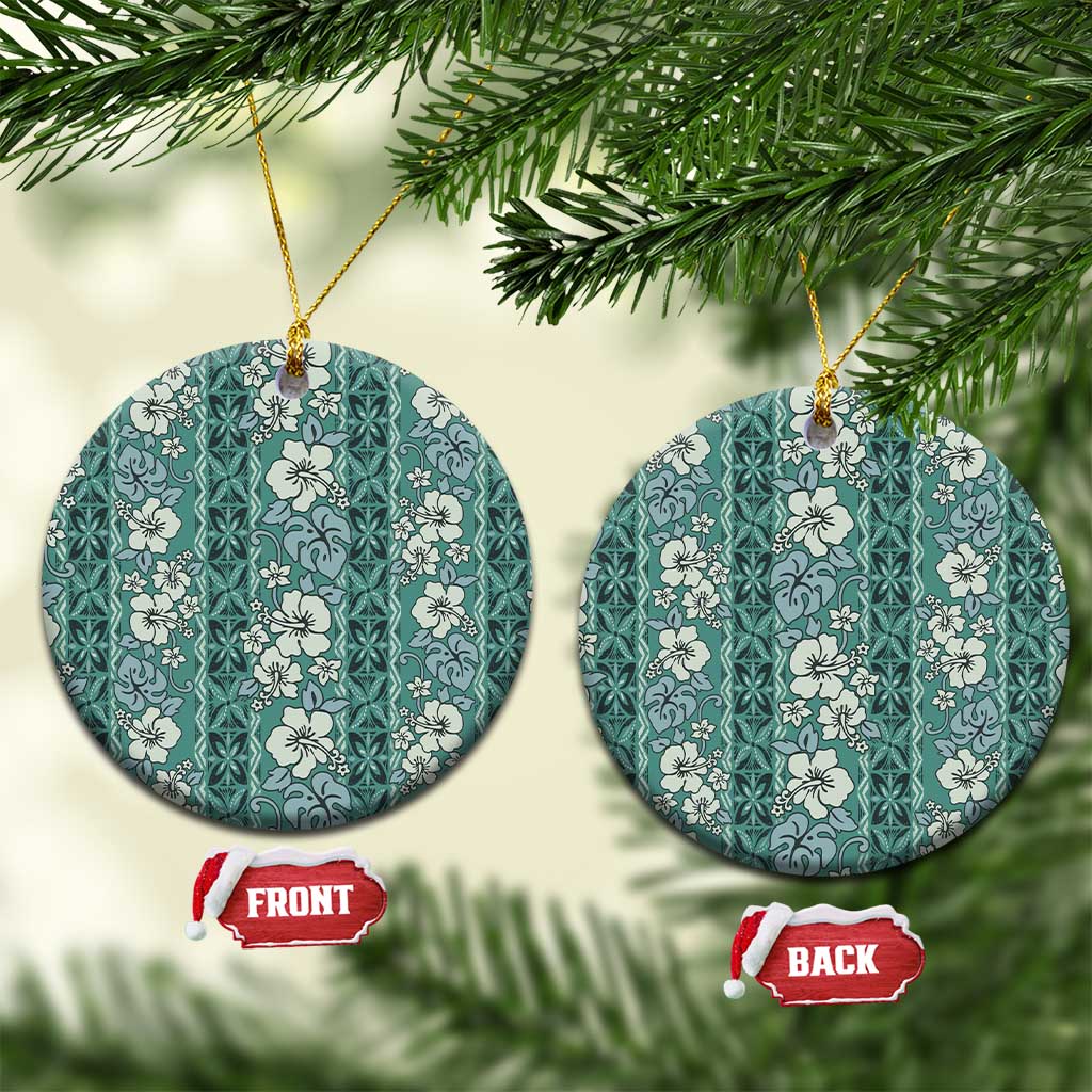 Hawaii Vintage Green Hibiscus Tapa Pattern Ceramic Ornament LT05 Circle Green - Polynesian Pride