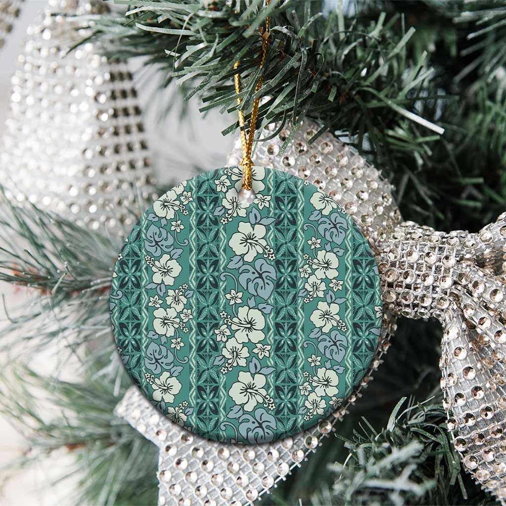 Hawaii Vintage Green Hibiscus Tapa Pattern Ceramic Ornament LT05 - Polynesian Pride