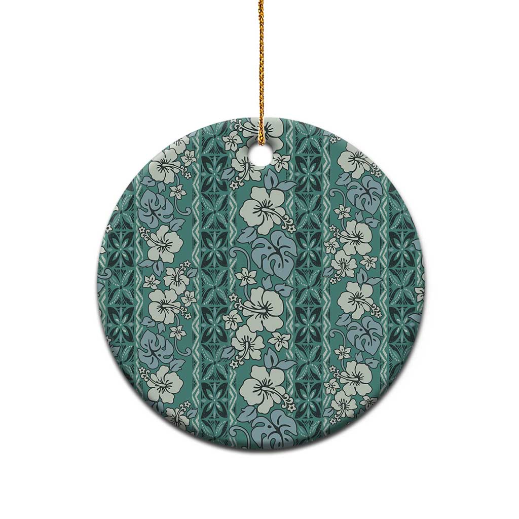 Hawaii Vintage Green Hibiscus Tapa Pattern Ceramic Ornament LT05 - Polynesian Pride