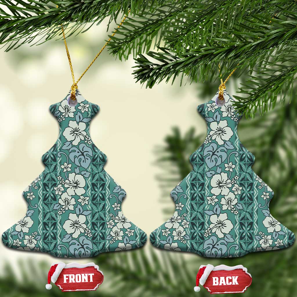 Hawaii Vintage Green Hibiscus Tapa Pattern Ceramic Ornament LT05 Christmas Tree Green - Polynesian Pride