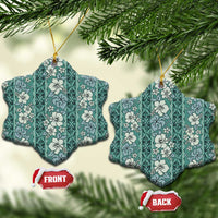 Hawaii Vintage Green Hibiscus Tapa Pattern Ceramic Ornament LT05 Snow Flake Green - Polynesian Pride