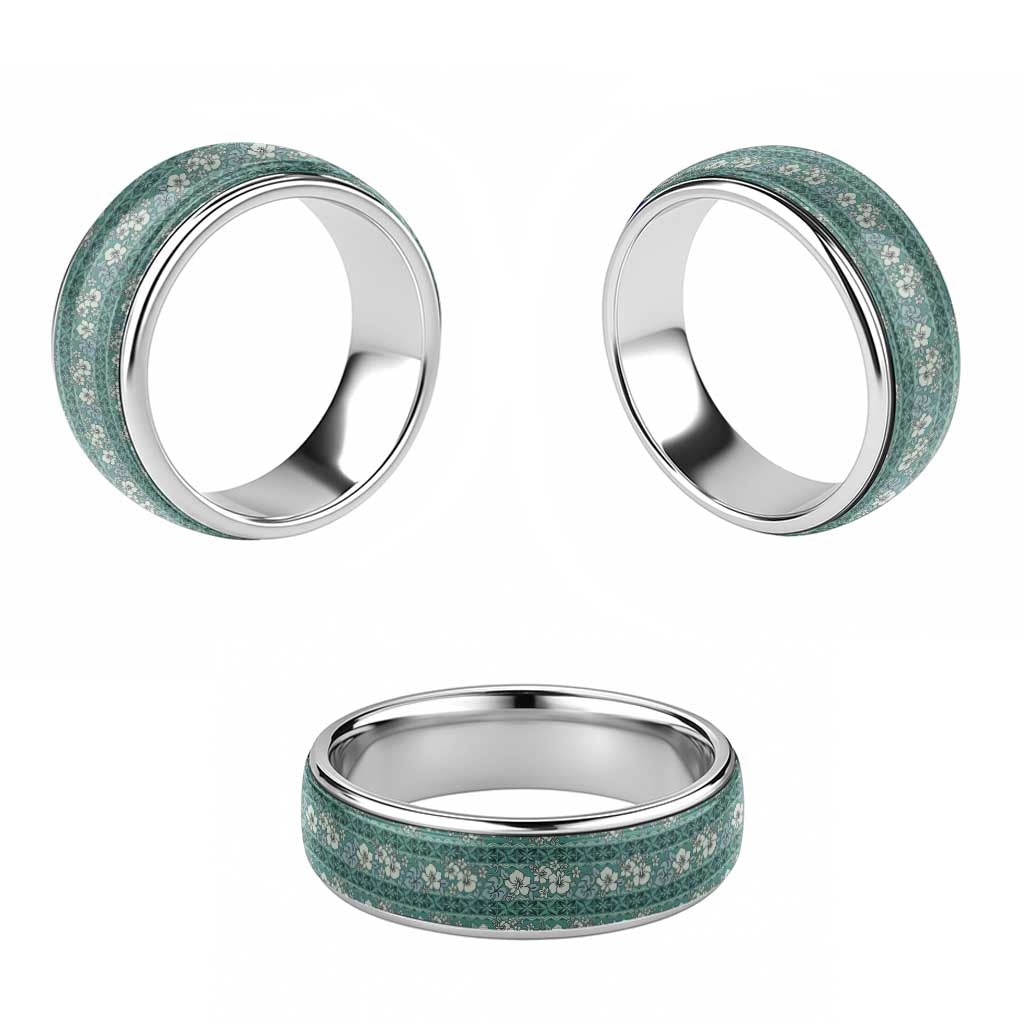 Hawaii Vintage Green Hibiscus Tapa Pattern Classic Ring LT05 - Polynesian Pride